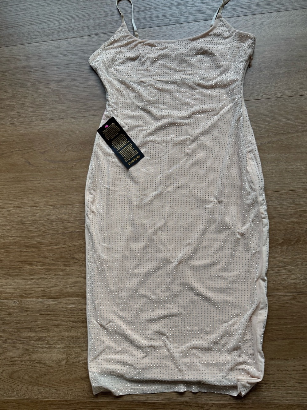 bebe Blush Pink Midi Slip Dress with Sparkle Embellishment
